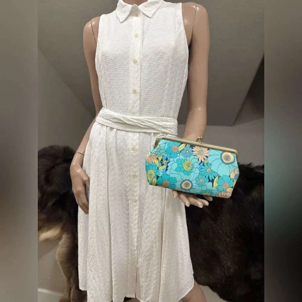 Floral Print Handmade Cowhide Kisslock Clutch/Wristlet/Phone Pouch/Crossbody
